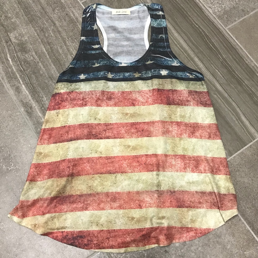 Boutique Vintage-Look Patriotic Racerback Tank